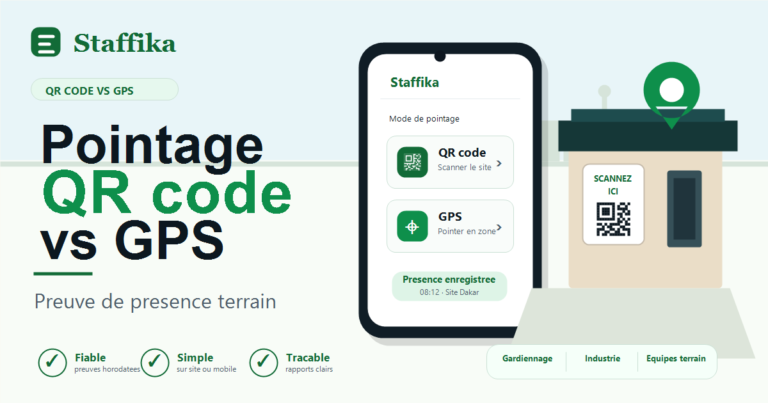 Couverture Staffika illustrant le pointage QR code et le pointage GPS pour fiabiliser la présence des équipes terrain au Sénégal.